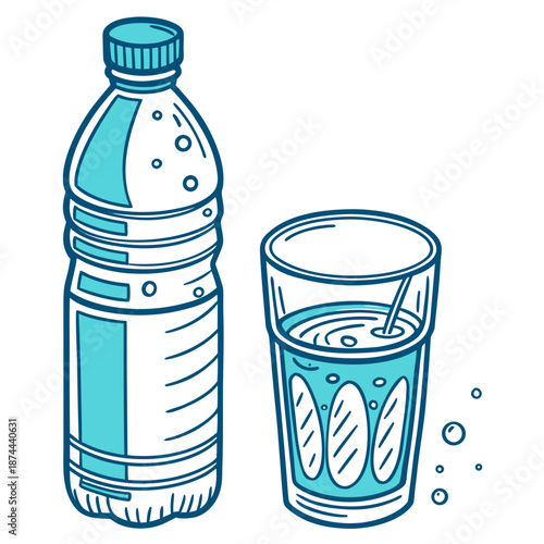 Water bottle and glass