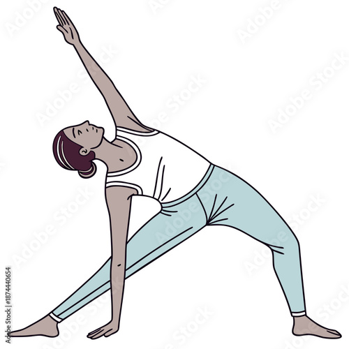 Woman performing triangle pose in yoga