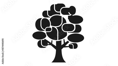 Abstract Modern Tree Icon with Chunky Organic Canopy on Isolated White Background