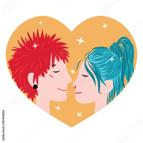 Couple Heart Kiss, Romantic Vector for Cards. Couples Heart Icon, Greeting Art. Kiss Heart Illustration, Wedding and Love Illustration