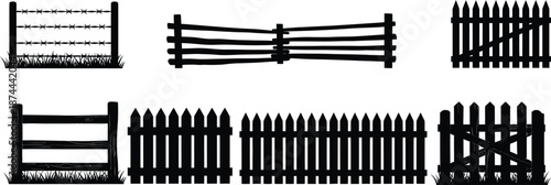 Fence vector silhouette set isolated on transparent background