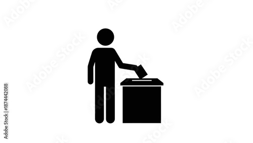 Person casting vote ballot box icon symbol black white.