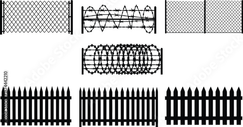 Fence vector silhouette set isolated on transparent background