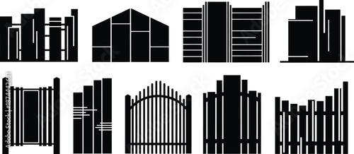 Fence vector silhouette collection isolated on transparent background