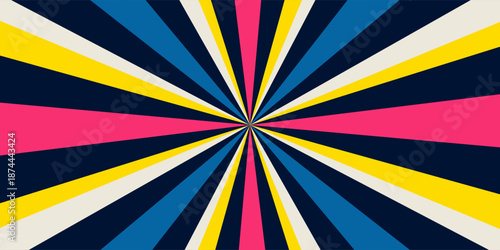 Pop art comic fast speed lines. Radial colored lightning directed to the center of the screen. Dynamic vector background wirh super hero explosive speed lines.