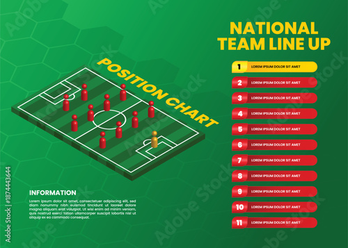 Football team formation. Football line up formation. isometric style vector illustration.