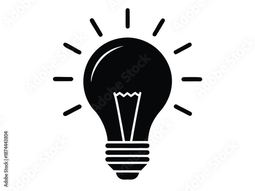 Bright light bulb illuminating with radiating lines symbolizing new ideas and innovation isolated on white background