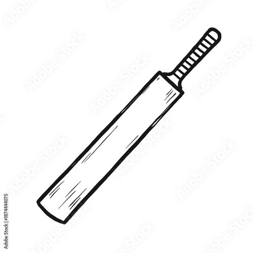 Cricket bat sketch in minimal design on white background  