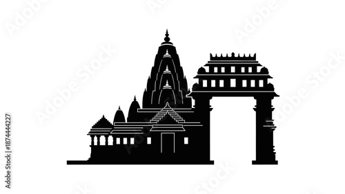 Hindu Temple Silhouette Vector Illustration for Religious and Cultural Designs.