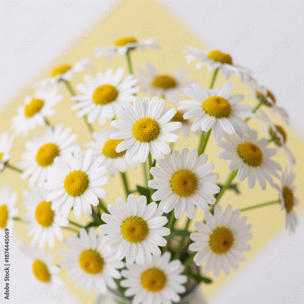 Fototapeta premium A panoramic photo of a summer daisy field, featuring white chamomile and yellow background
