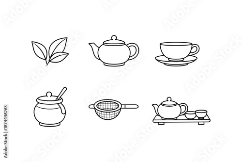 Tea set outline: teapot, cup, and accessories for a perfect brew