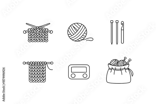 Minimalist line art of knitting and crochet essentials for crafting enthusiasts