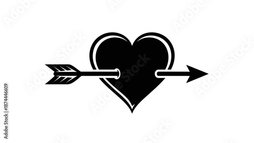 Black Heart Pierced by Arrow Symbolizing Love and Passion.
