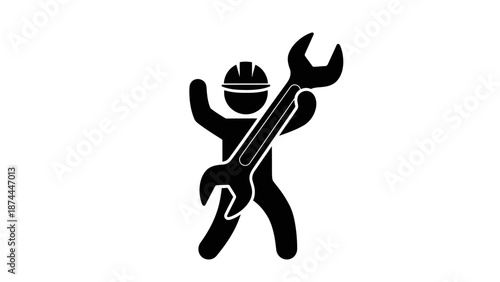 Worker with Wrench Icon Depicting Repair and Maintenance Services.