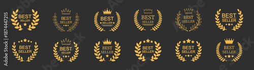 Best Seller Badge with Gold Award, and Premium Label Icon, Vector Illustration