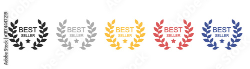 Best Seller Badge with Gold Award, Champion Rosette and Premium Label Icon on Transparent Background