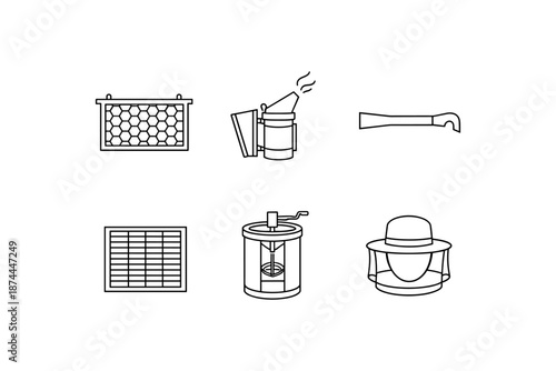 Minimalist beekeeping tools: honeycomb frame, smoker, hive tool, bee suit, separator, spinner