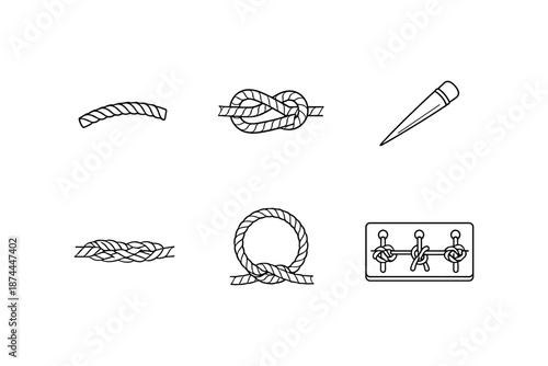 Essential knot and rope tool icons in minimalist linear style
