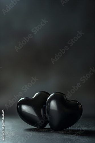 Black Glossy Heart Sculpture on Dark Minimal Background