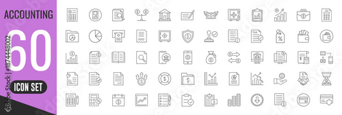 Accounting thin line icons set. Financial audit, invoice, taxes, business, report icon. Vector