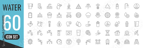 Water thin line icons set. rain, pool, sea, ocean, Water icons set. Water Drop symbol. Vector