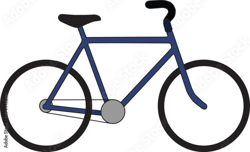 A simple blue bicycle with black wheels and handlebars on a white background