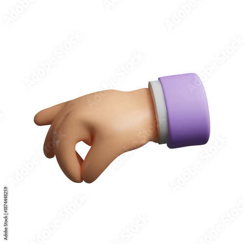 3D hand making a pinching gesture. Isolated render of a character arm holding an invisible object. Business design element. On white background for easy isolation and composition in graphic design