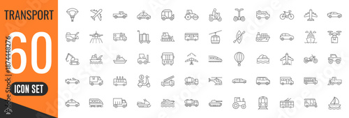 Transport thin line icons set. Vehicle icons. Transport icons collection. Transport types. Vector illustration