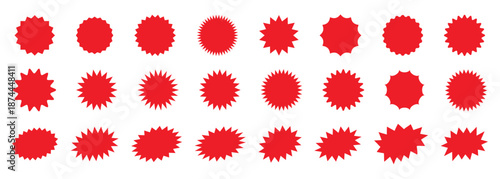 A collection of various red starburst shapes