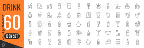 Drink thin line icons collection. water, drink, tea, cup cafes, beverage icons. Vector