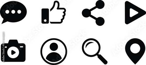Social Media And Communication Icons Featuring Chat Like Share Play Search And Location symbol