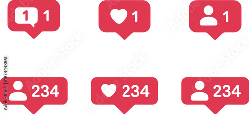 Social Media Notification Icons Showing Likes Comments and Follower Counts heart
