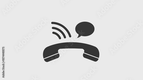 Black Missed Call Phone Receiver Icon with Speech Bubble on Gray Background
