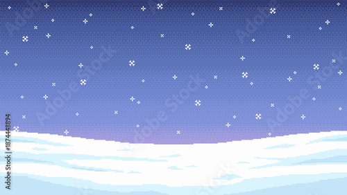 Pixelated Winter Snowscape with Falling Snowflakes