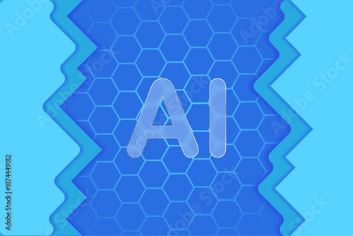 Blue Artificial Intelligence Technology Background With AI Text And Hexagon Data Network Design