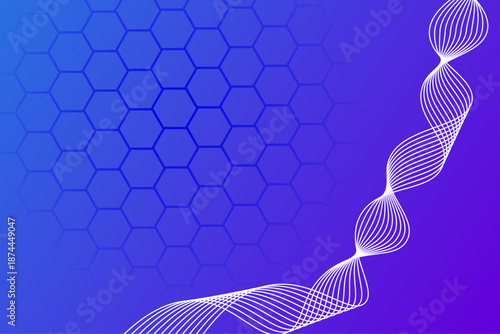 Blue Purple AI Data Science Background With Hexagon Pattern And Neural Wave Visualization