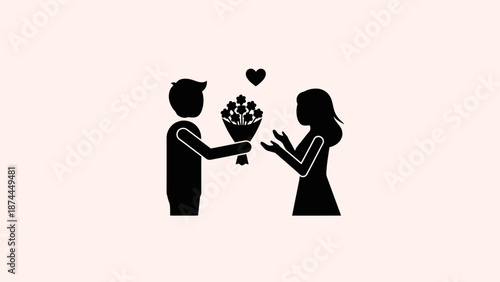 Silhouette of a Man Giving Flowers to a Woman Showing Affection and Love.