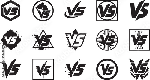 Collection of versatile versus logos and icons in different styles