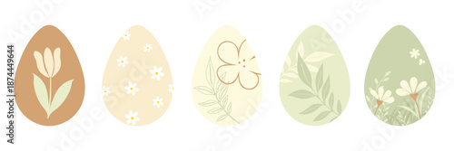 Soft Pastel Floral Easter Eggs Set with Botanical Leaves and Spring Flowers
