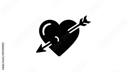 Black Heart Pierced by Arrow Symbolizing Love and Passion.