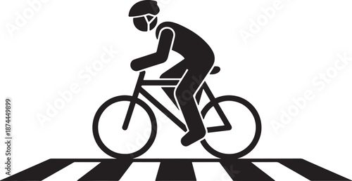Cyclist riding bike on road safety sign isolated on transparent background