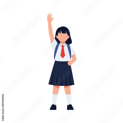 Student raising hand to answer a question in class, symbolizing education and participation