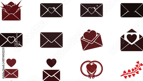 Love letter envelope icon set