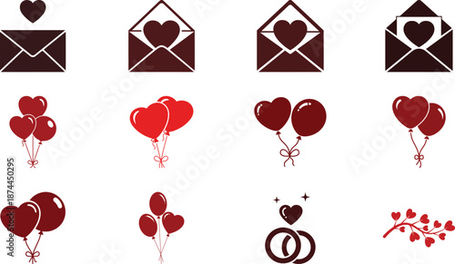 Romantic love icons set
