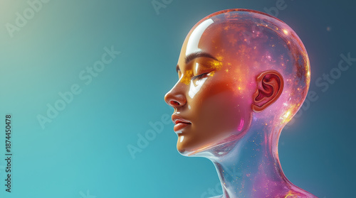 High-End Advertising Style Featuring A Surreal Liquid-Filled Face.