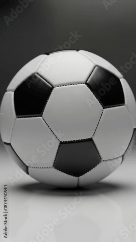 Classic Black and White Soccer Ball on Reflective Surface