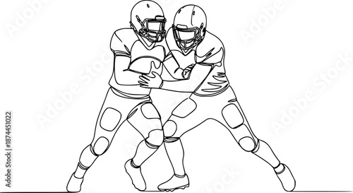 Continuous Line Art Football Players Tackling Vector Illustration
