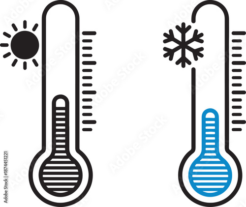 Thermometershowingtemperaturechangesfromsuntosnowflake