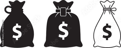 Threemoneybagswithdollarsignsisolatedontransparentbackground