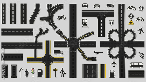 Road Map Constructor Kit Vector Illustration